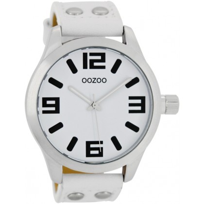 OOZOO Timepieces 45mm White Leather Strap C1050